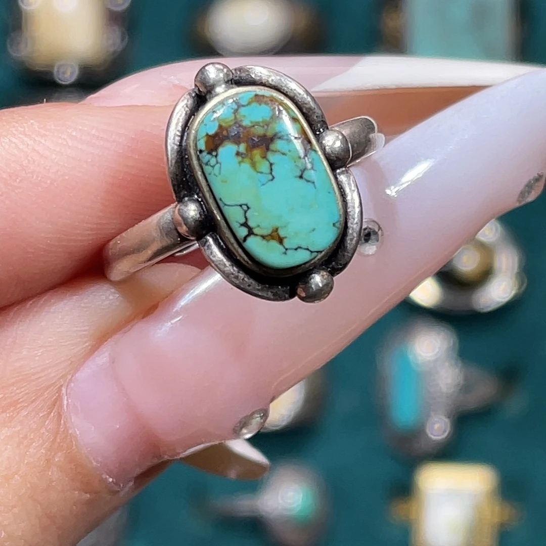 鹅***崽绿松石银S925镶嵌戒指