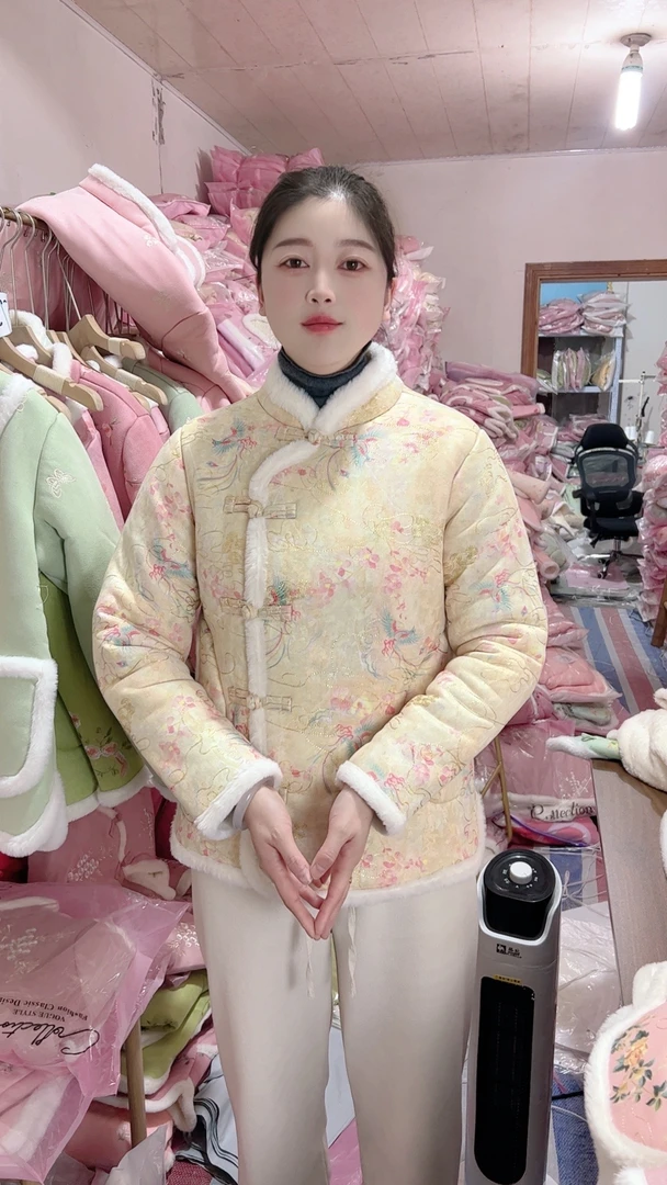 （凤凰）网红小花袄盘扣棉衣民族风复古冬季加绒短款中国风