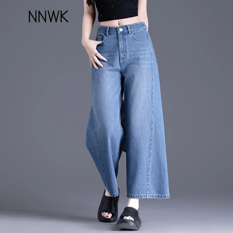 莱赛尔慵懒风牛仔裤女高质量九分裤秋季薄款垂感亚麻裤八分阔腿裤