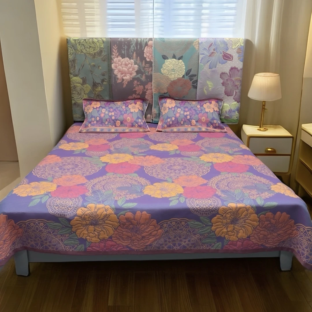 【感恩牡丹紫色床盖200×230cm】～纱布棉床盖加厚床单双人纱布夏凉被