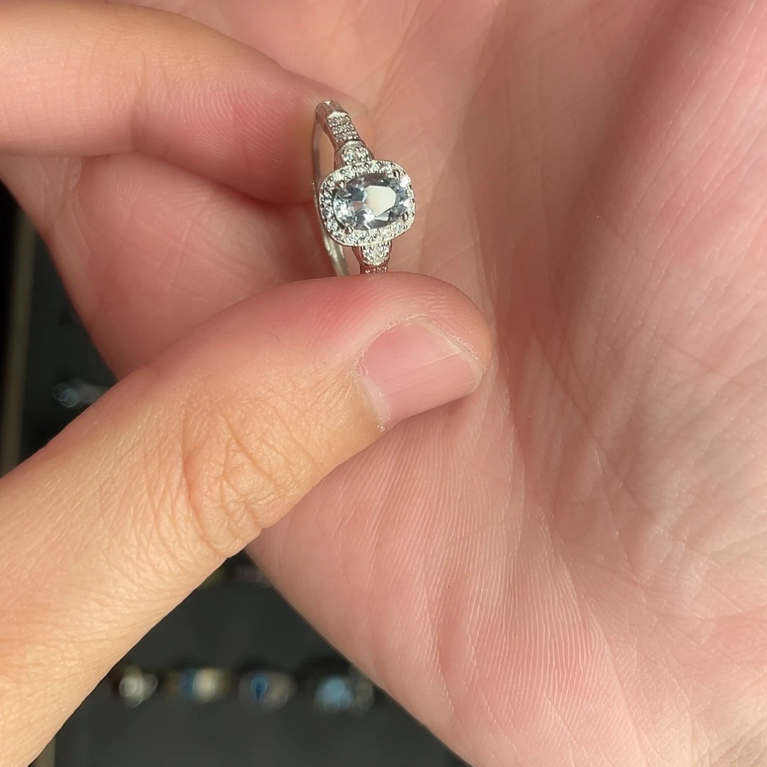 海蓝宝石戒圈银S925镶嵌牙*一