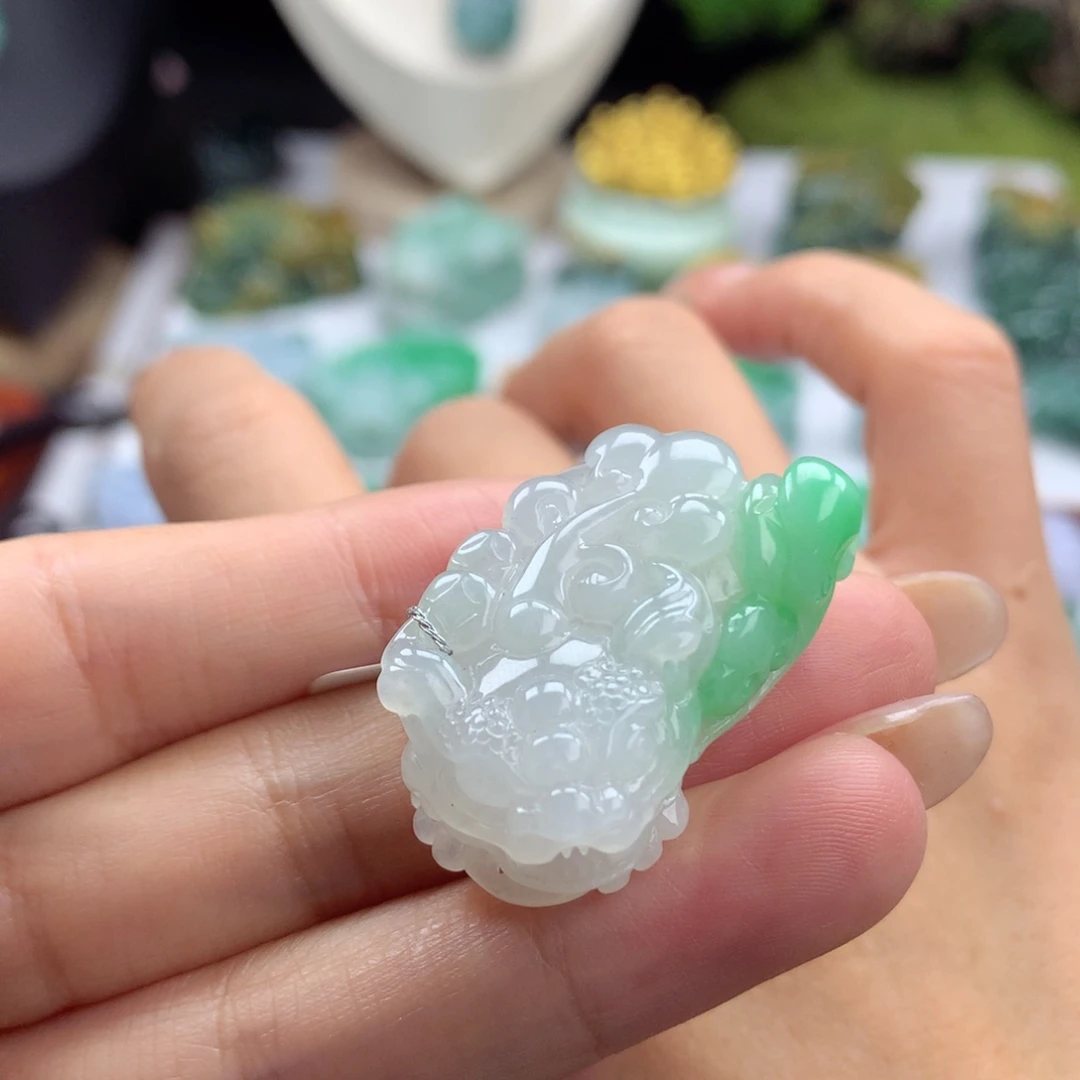 翡翠未镶嵌颈饰A30 飘绿含珠貔貅