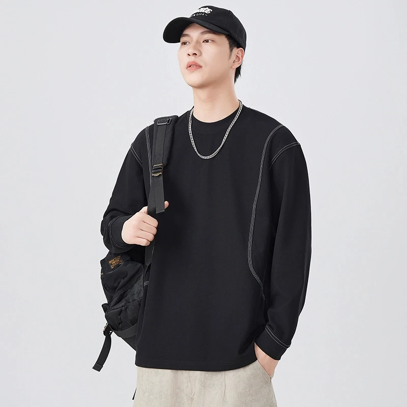 Cebrodz高端时尚设计男春夏季新款圆领潮牌拼接长袖t桖圆领宽松