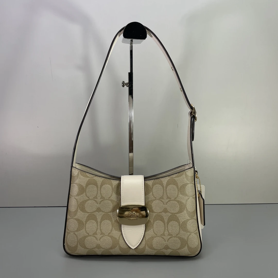 95新 COACH/蔻驰 eliza白拼老花半月包25*15*7cmE062305