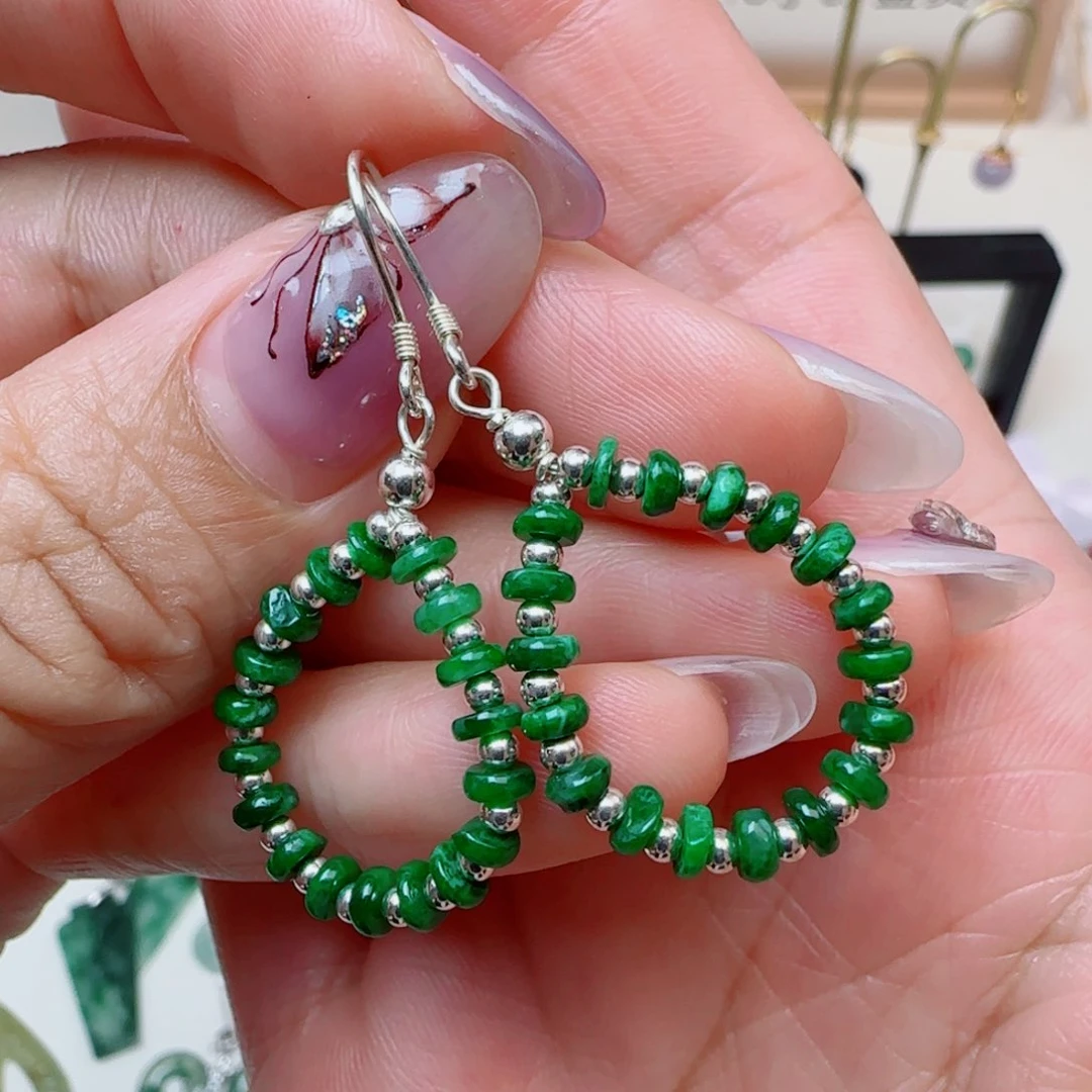 翡翠银S925镶嵌耳饰耳钩款