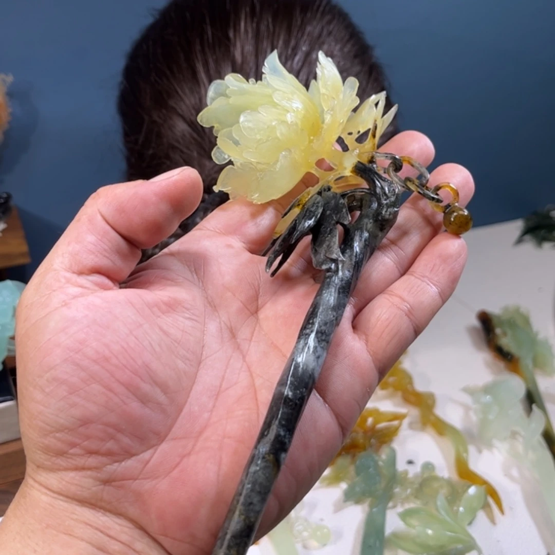 云***轻蛇纹石玉未镶嵌发簪