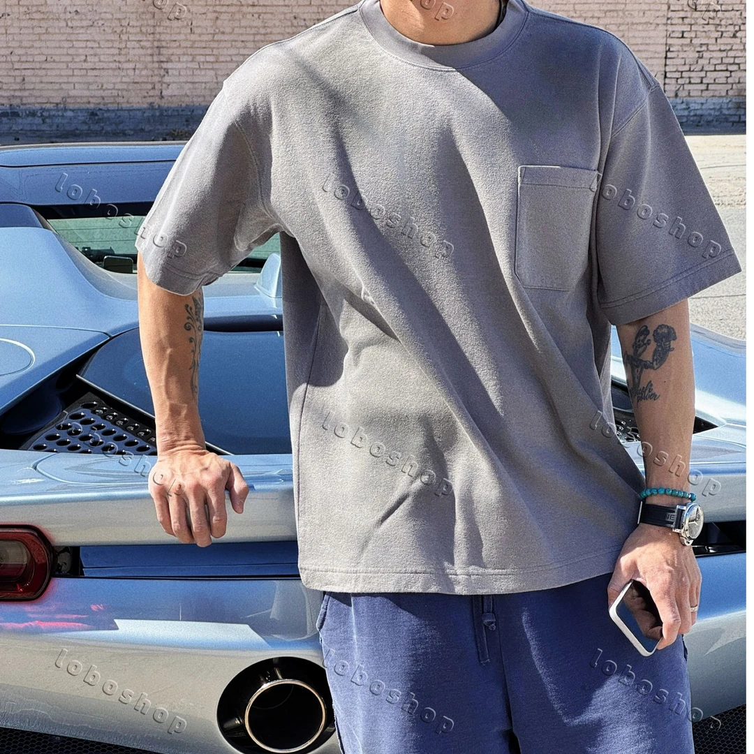 陈震同款 水泥灰做旧感擦色宽松短袖复古简约