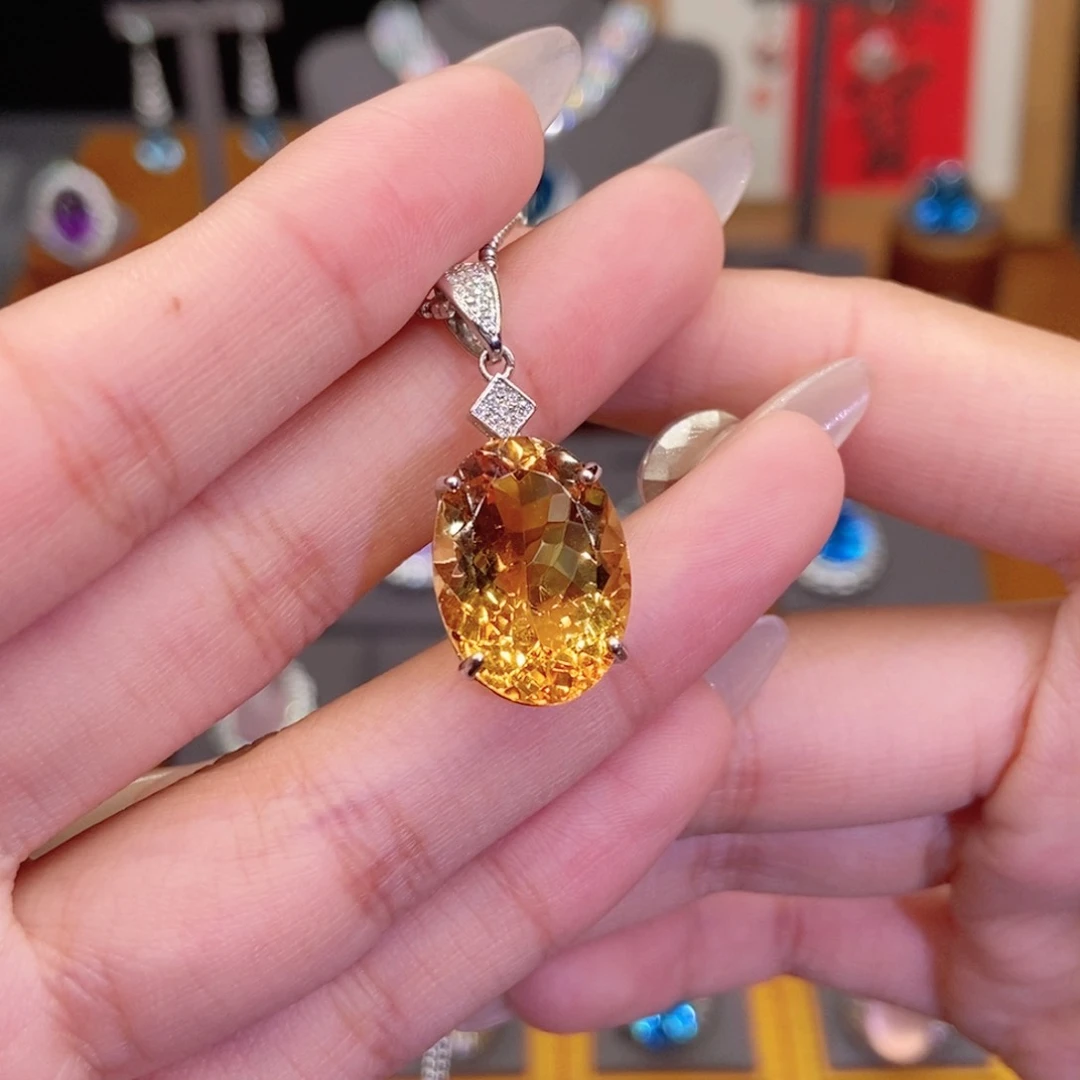 颈饰银S925镶嵌水晶巴西特号色简单鸽子蛋20ct