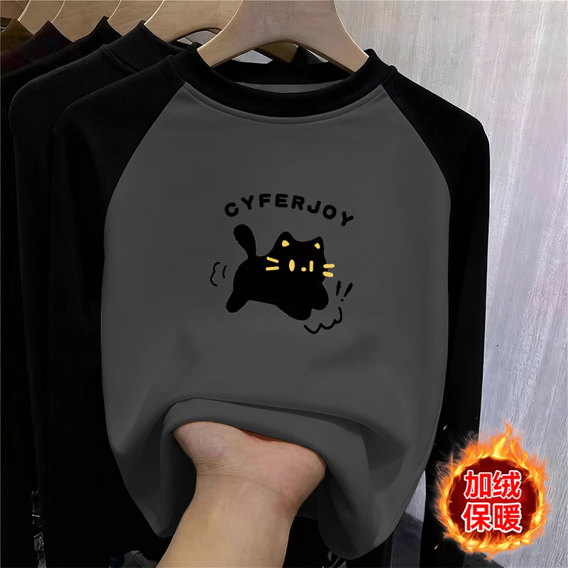 女童卡通撞色自发热德绒打底衫秋冬新款中大儿童洋气女孩保暖上衣