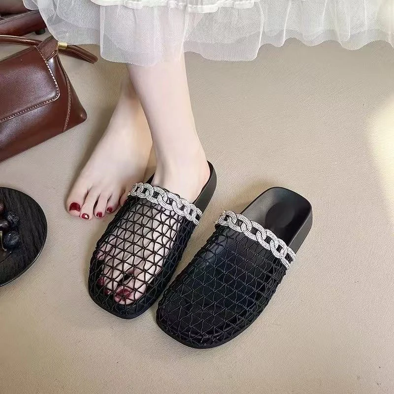 52062夏季百搭透气软底韩版防滑休闲舒适平底渔网拖鞋