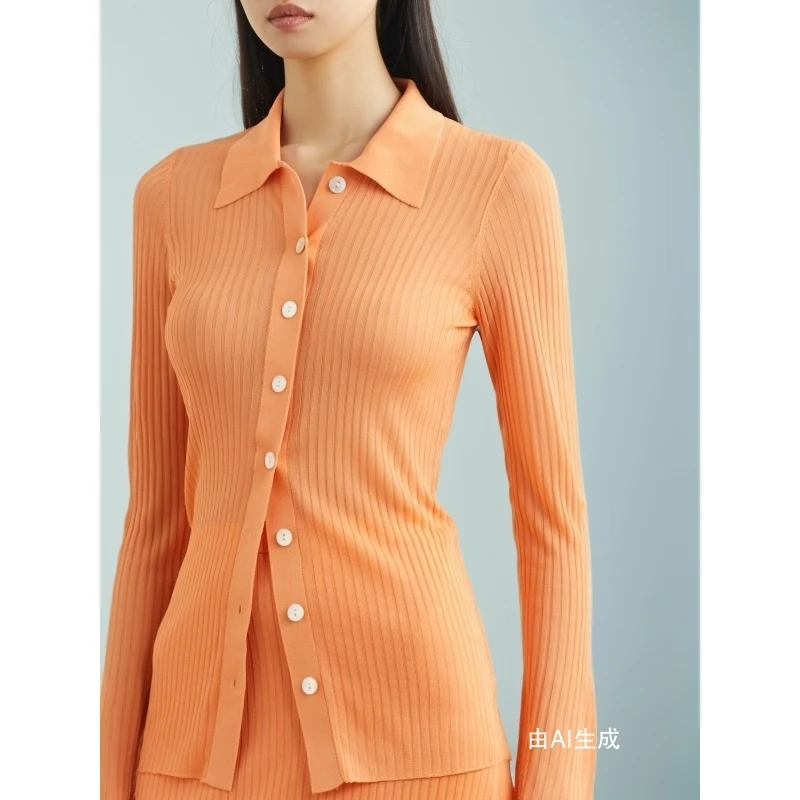 ANNA QUAN 早春女柔和桃罗纹弹力打底衫针织衫