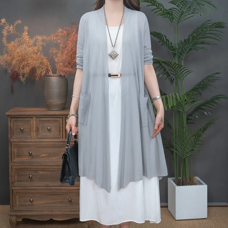 2025夏季新款洋气显瘦开衫外披中长款薄款宽松时尚镂空 2405-138