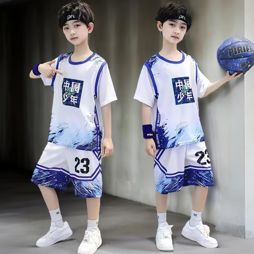 男童短袖t恤套装夏季男孩儿童休闲宽松透气运动国潮帅气潮流洋气