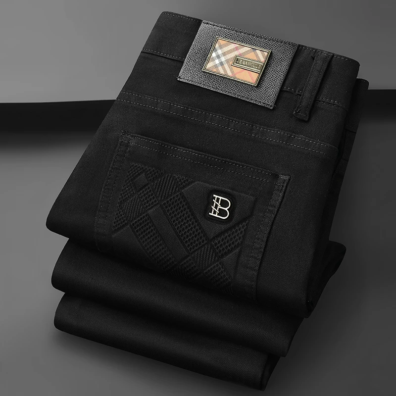 赫柏纪逸秋冬款欧货欧洲站轻奢加厚黑色纯棉长裤弹力修身小直筒裤