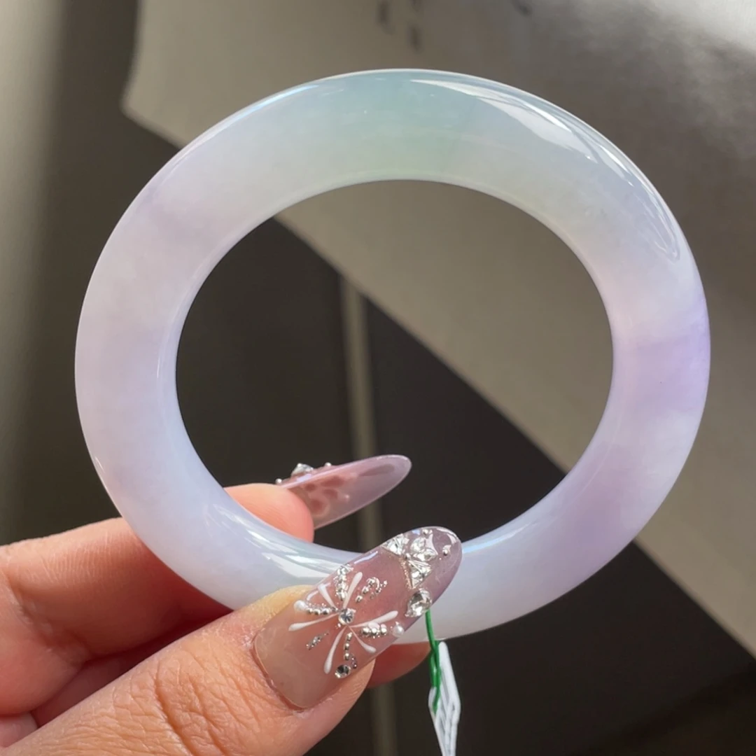 翡翠未镶嵌手镯【清货亏出】糯冰粉紫胖条手镯