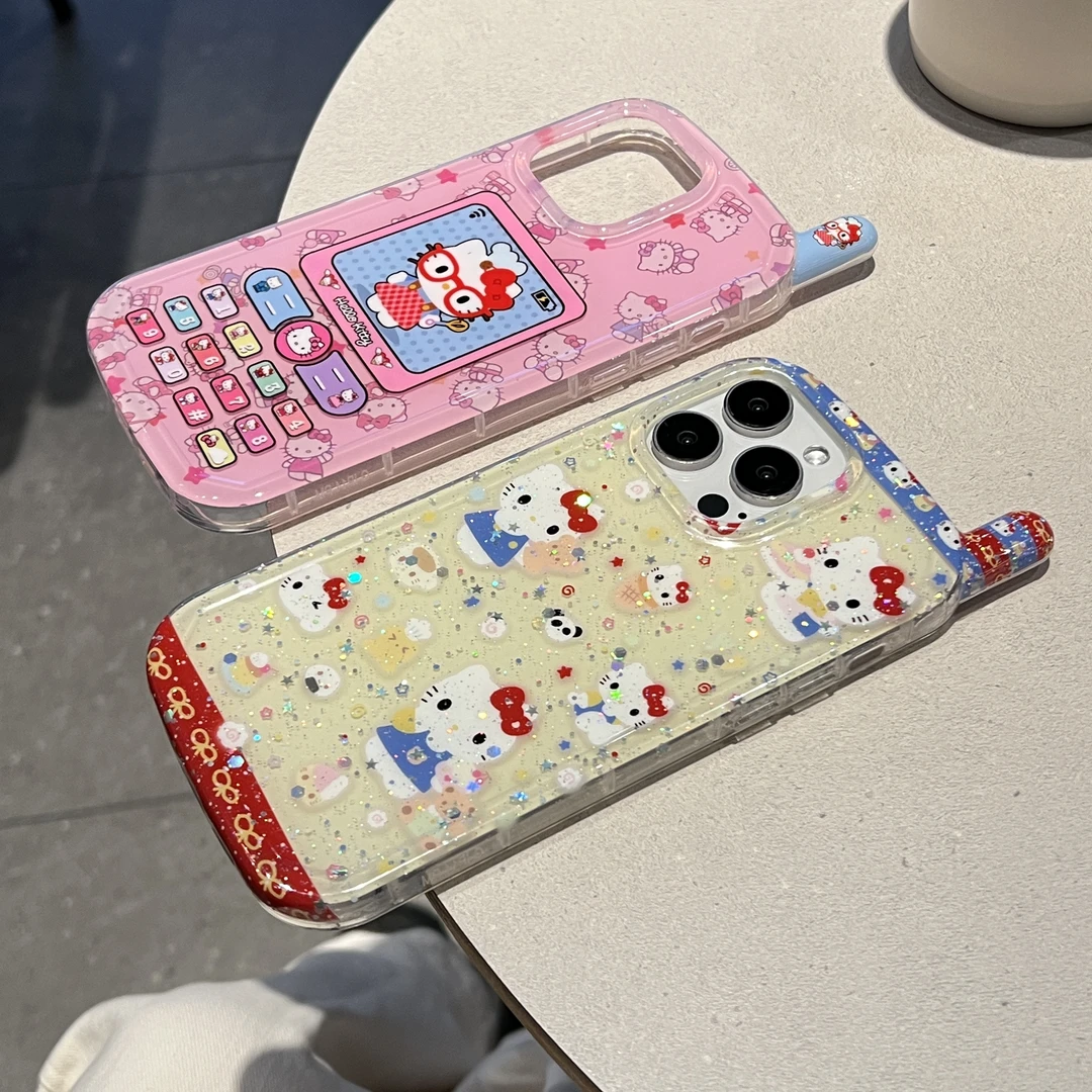 大哥大创意闪粉满屏KT猫插画适用于苹果iphone16promax手机壳少女