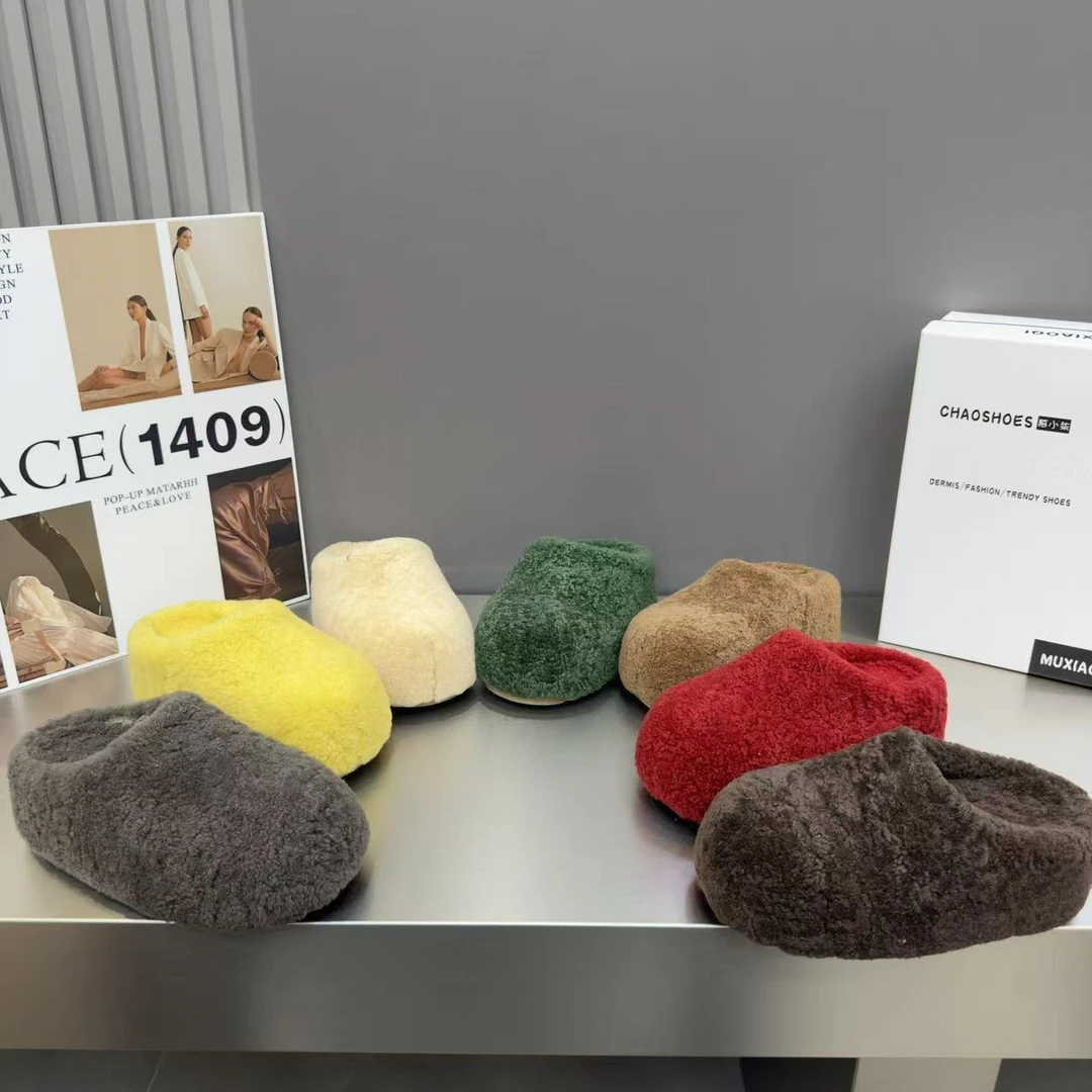 欧货2025年冬季新款毛毛包头拖鞋女厚底增高一脚蹬外穿懒人半拖