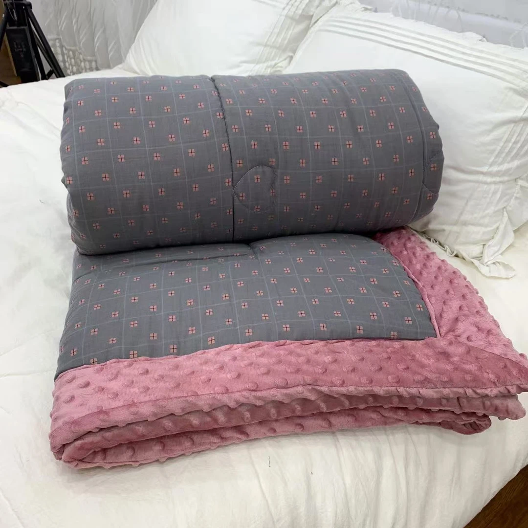 【夕雾灰】双人加厚全棉色织双层纱豆豆被！填充大豆纤维！