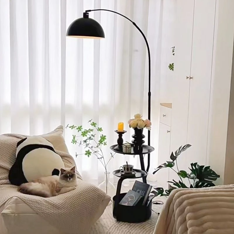 钓鱼灯客厅沙发边卧室床头柜现代简约奶油风置物一体轻奢落地灯