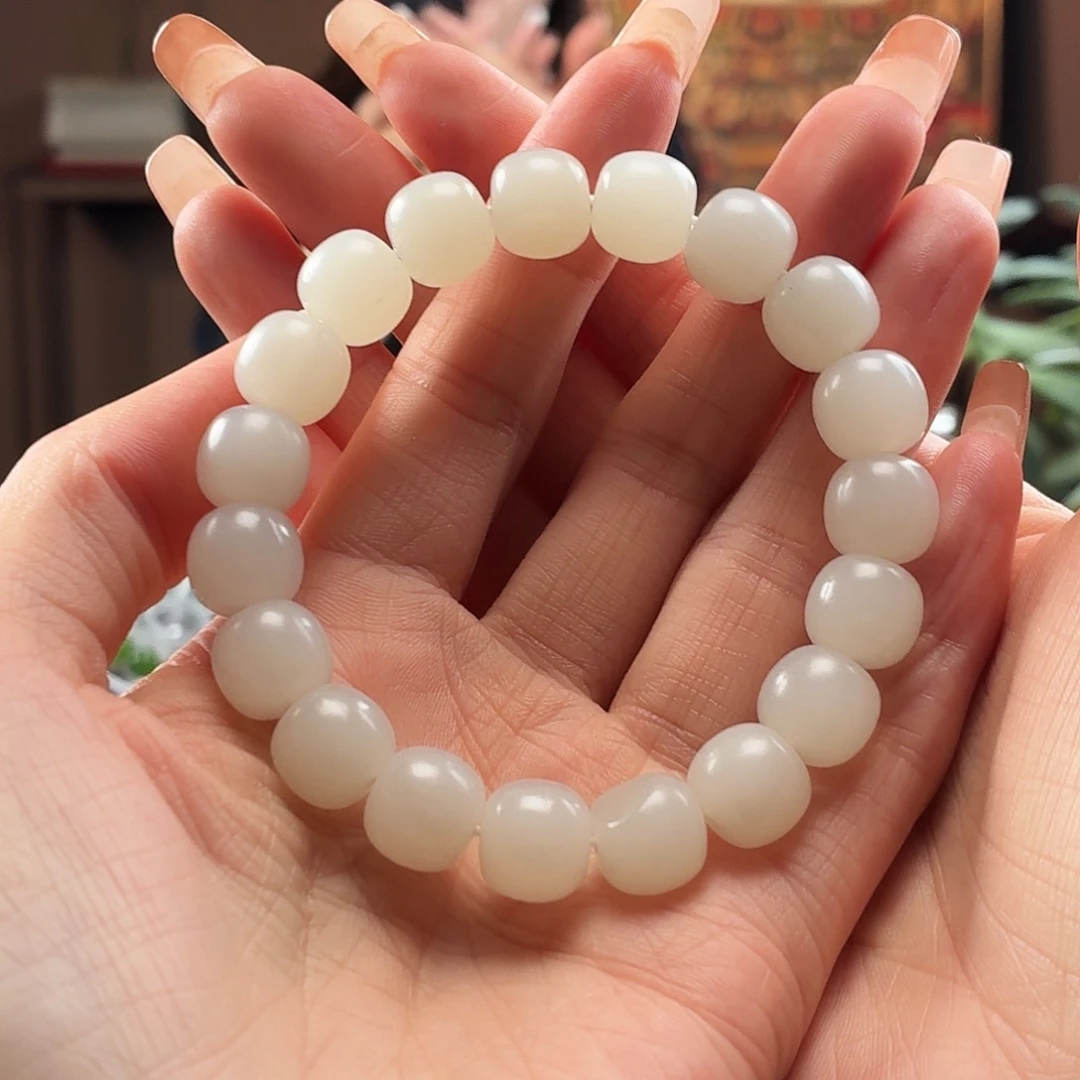 等***C和田玉未镶嵌手串白玉卡11老型