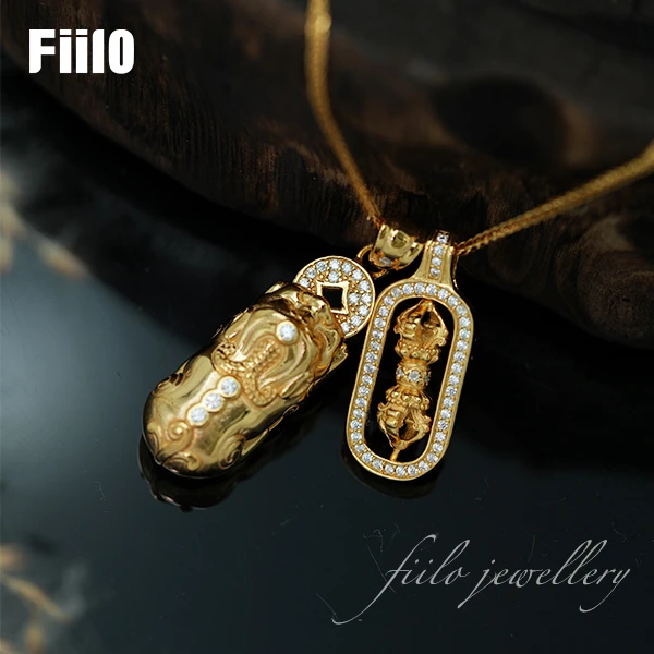 925银合成锆石银制品 【Fiilo菲洛】 貔貅金刚杵镀K金气质女士款/02