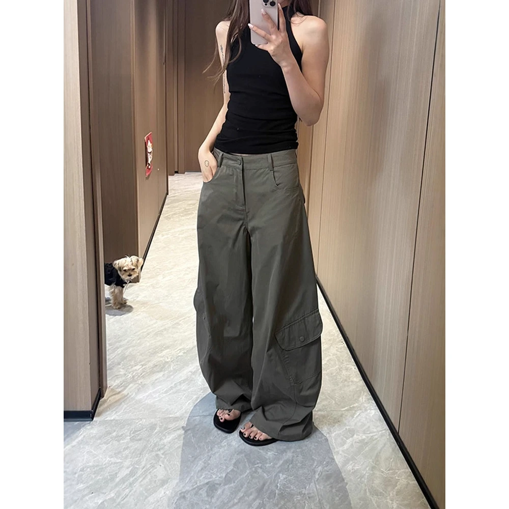 【美伢清仓现货】美式复古女秋季新款高腰宽松阔腿拖地裤弯刀裤子