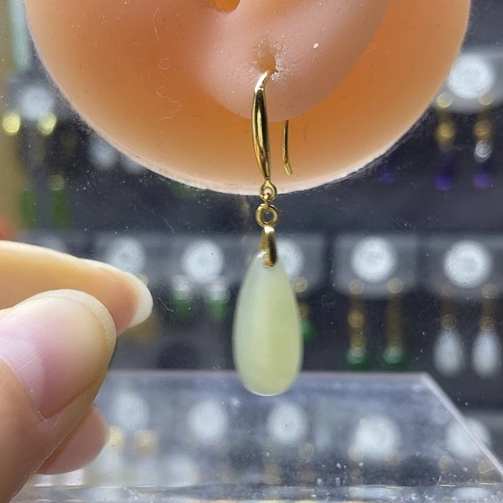 和田玉银S925镀金镶嵌耳饰
