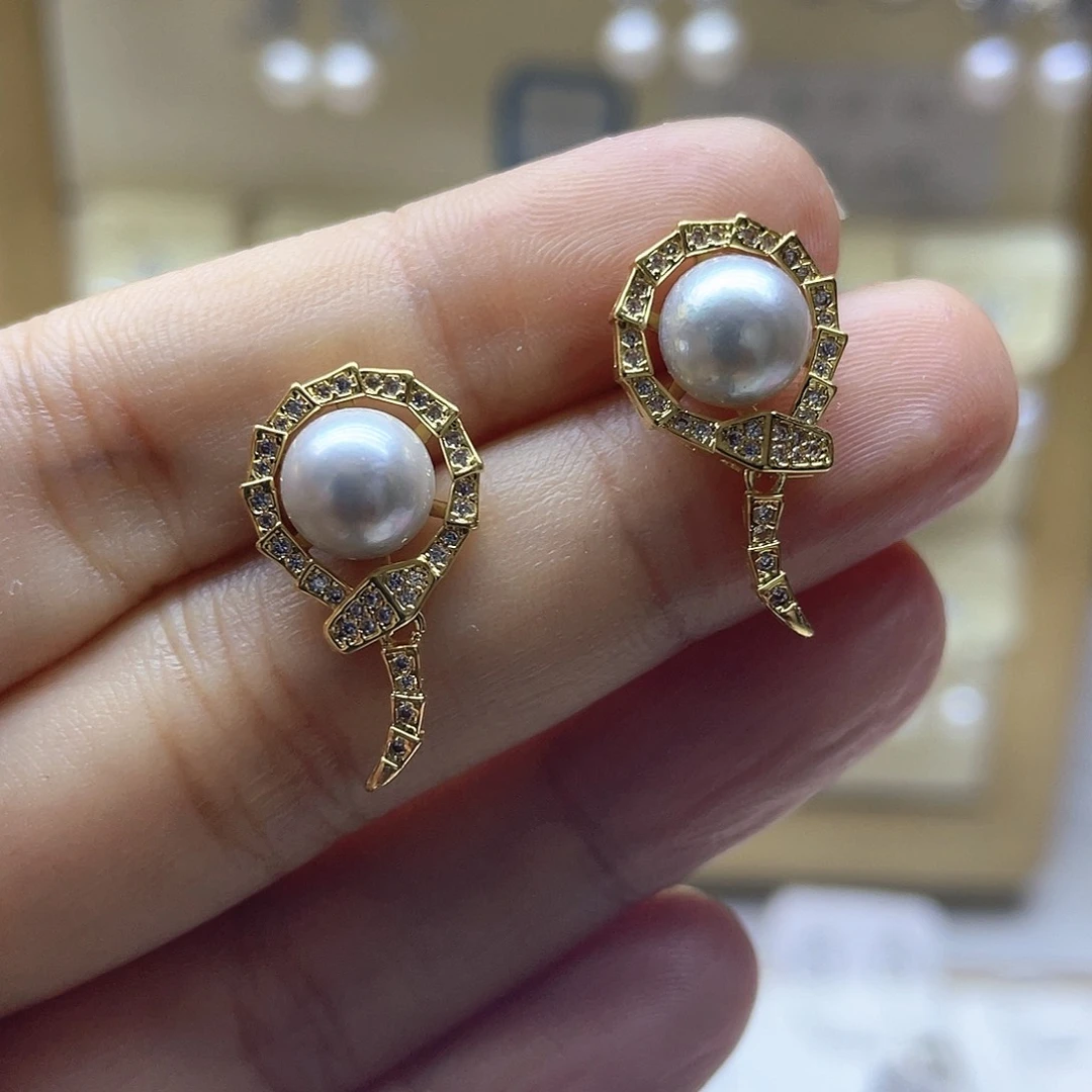 耳饰银S925镶嵌海水珍珠