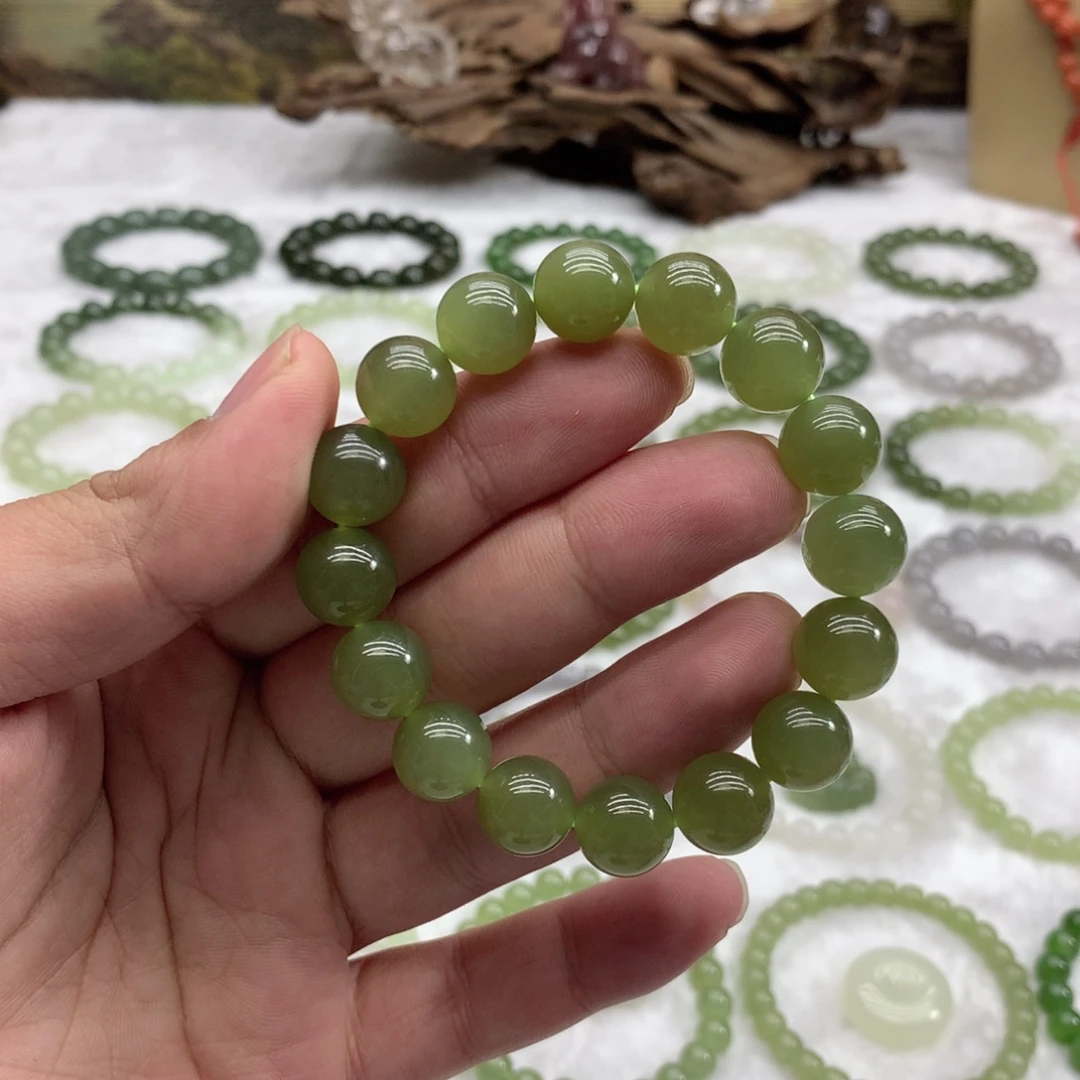 和田玉未镶嵌手串（冰湖水绿12）