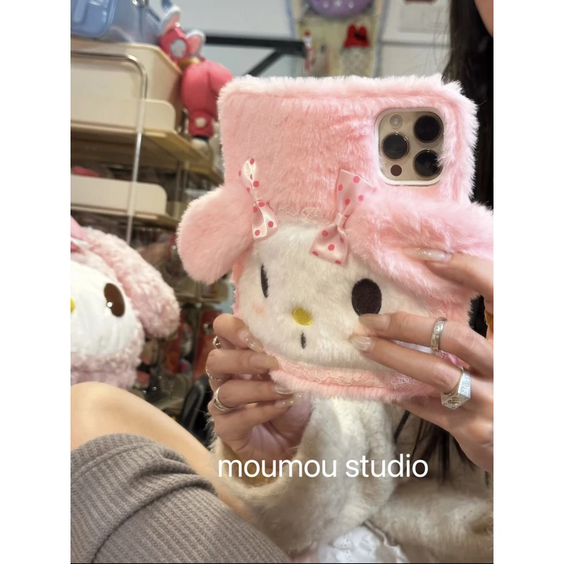 美乐蒂长耳朵毛绒手机壳适用iPhone17promax/16蝴蝶结可爱卡通