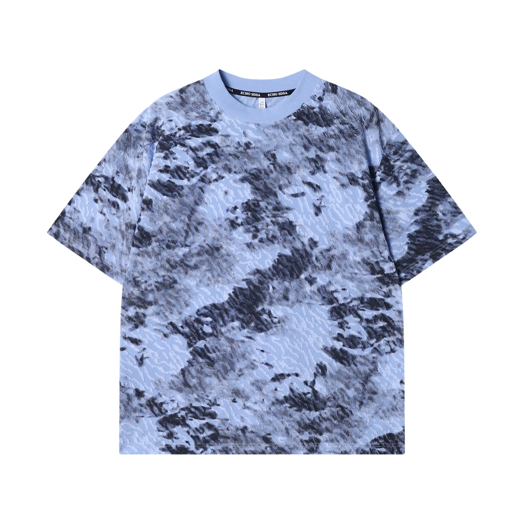 夏季高级感新款美式撞色立体圆领短袖T恤痞帅百搭时尚宽松上衣