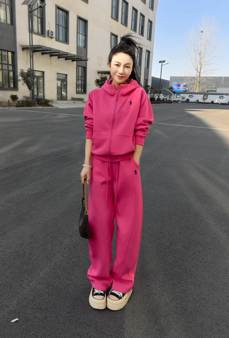 秋冬新款拉链连帽香蕉裤套装纯棉卫衣时尚简约百搭彩色重磅舒适