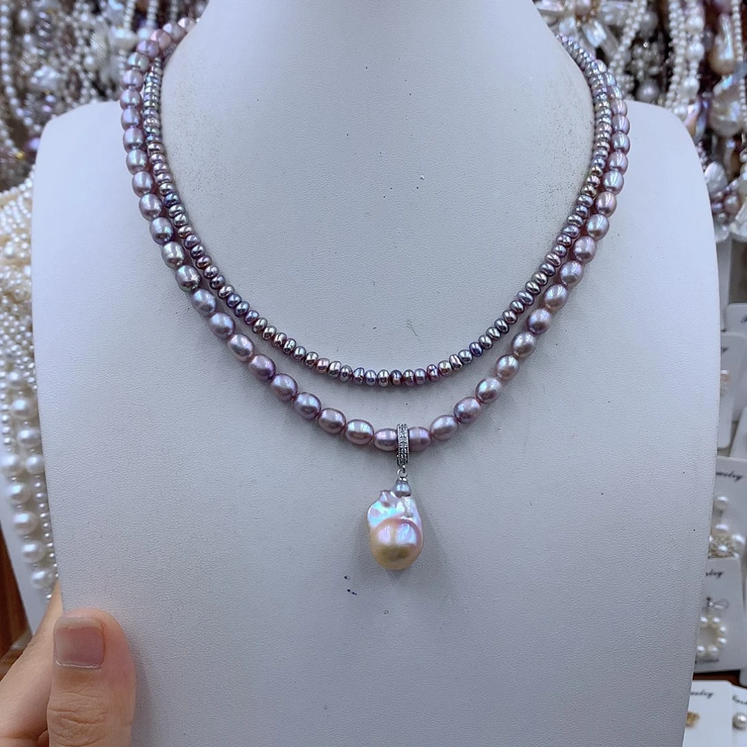 影***子银S925镶嵌淡水珍珠项链耳饰