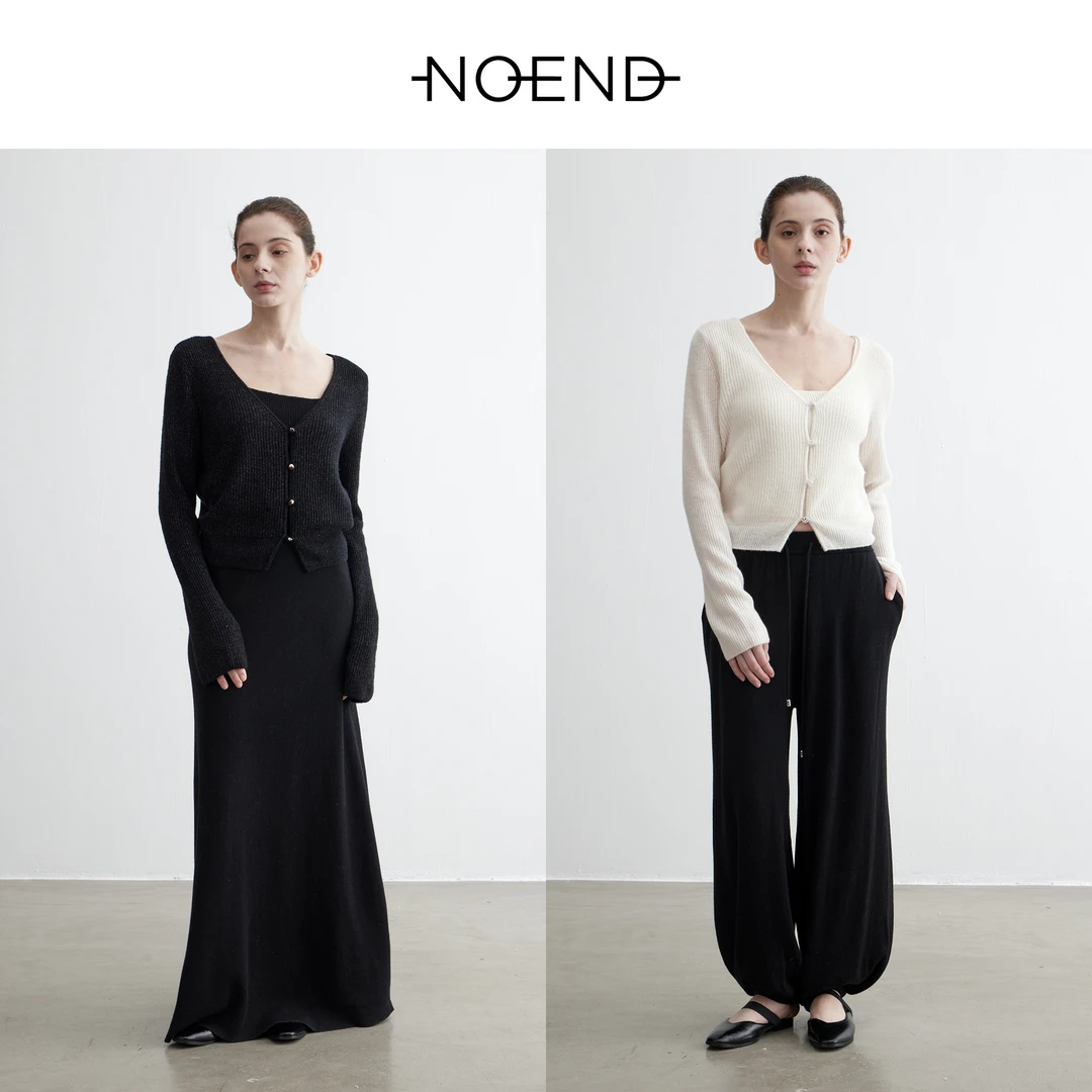 NOEND 25SS 【软糯轻量】羊毛天丝V领显瘦宽松针织长袖开衫
