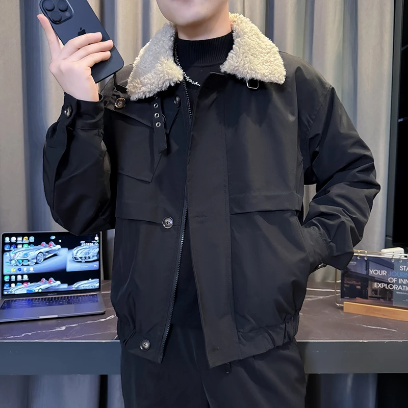 高级外套男士座山雕毛领外套翻领拼接加厚保暖棉衣宽松上衣棉服