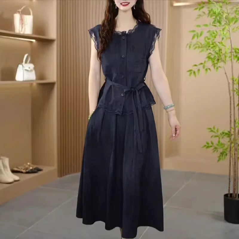 2025夏季新款时尚气质优雅洋气显瘦修身百搭收腰法式两件套套装