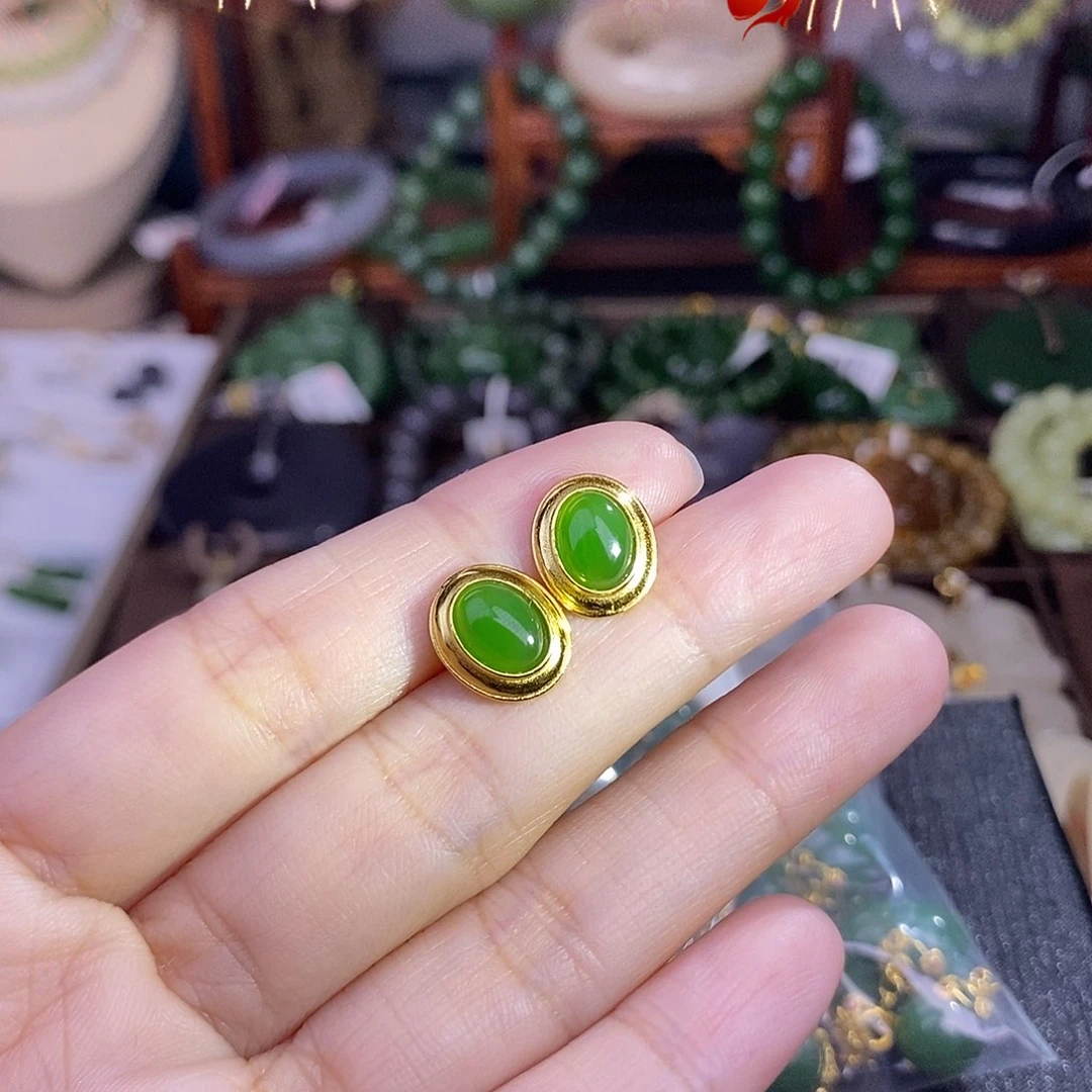 和田玉多样性发一 碧玉925.银耳钉未镶嵌