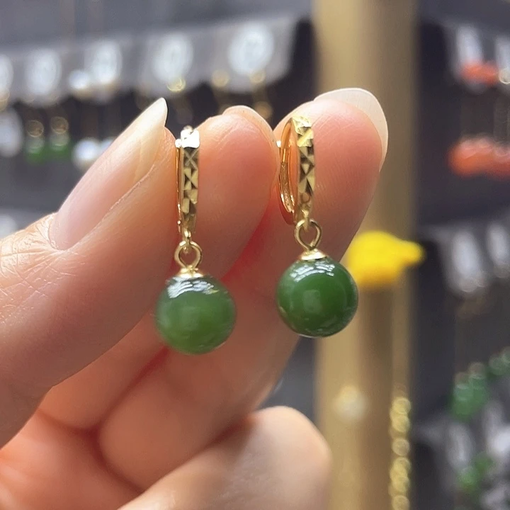 和田玉银S925镶嵌耳饰