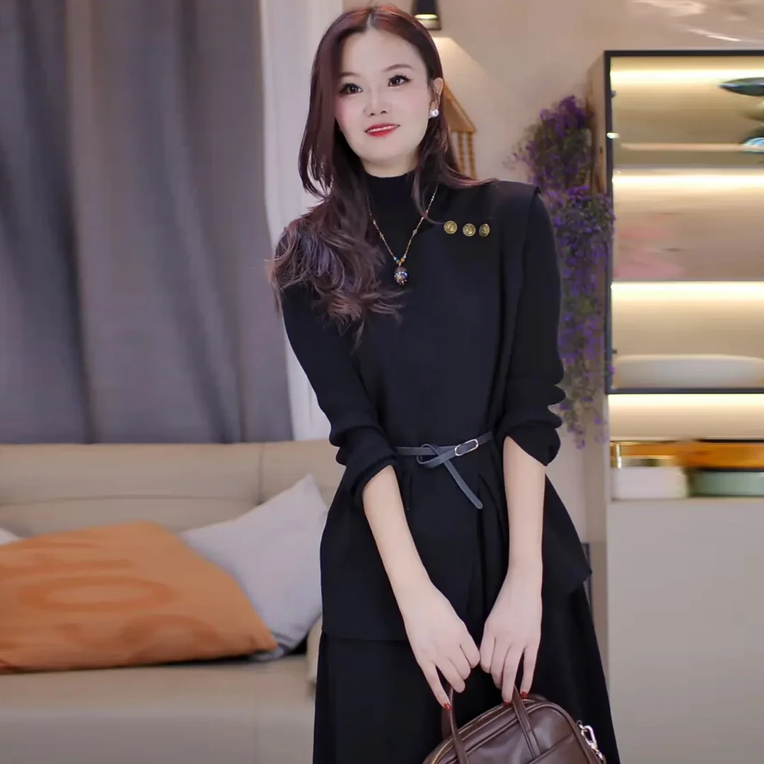 时尚套装裙女2025秋冬新款洋气宽松显瘦设计感马甲连衣裙两件套潮