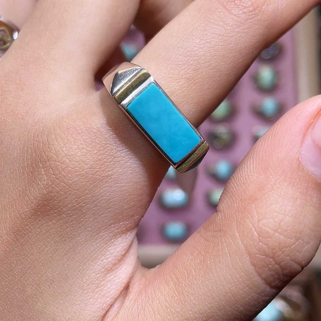 旋***球绿松石银S925镶嵌戒指