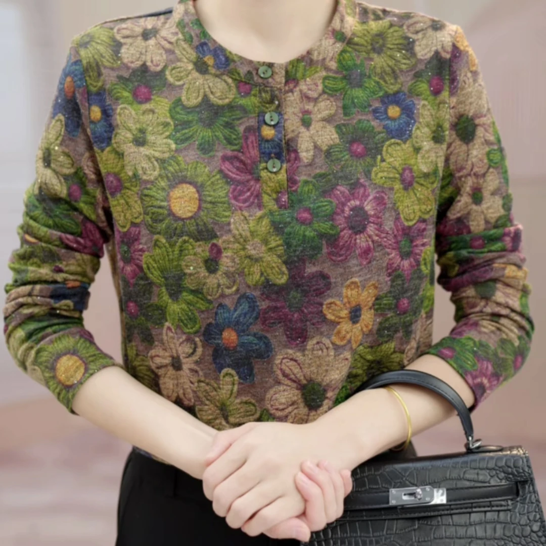 德绒气质女士休闲打底衫秋冬季长袖百搭显瘦减龄妈妈气质百搭上衣