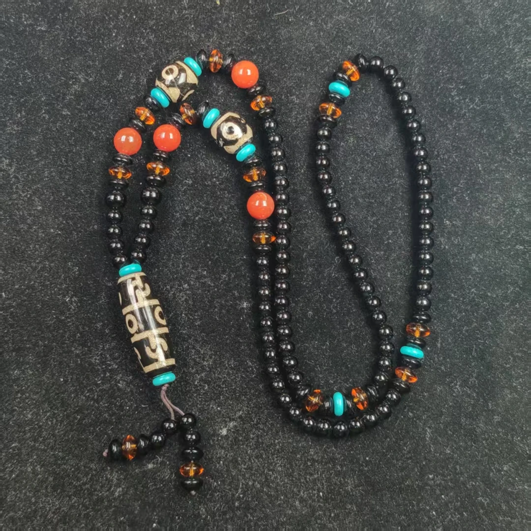 非金属珐琅项链 <米多缘>黑金料器莲师三眼项链（多样性发货）