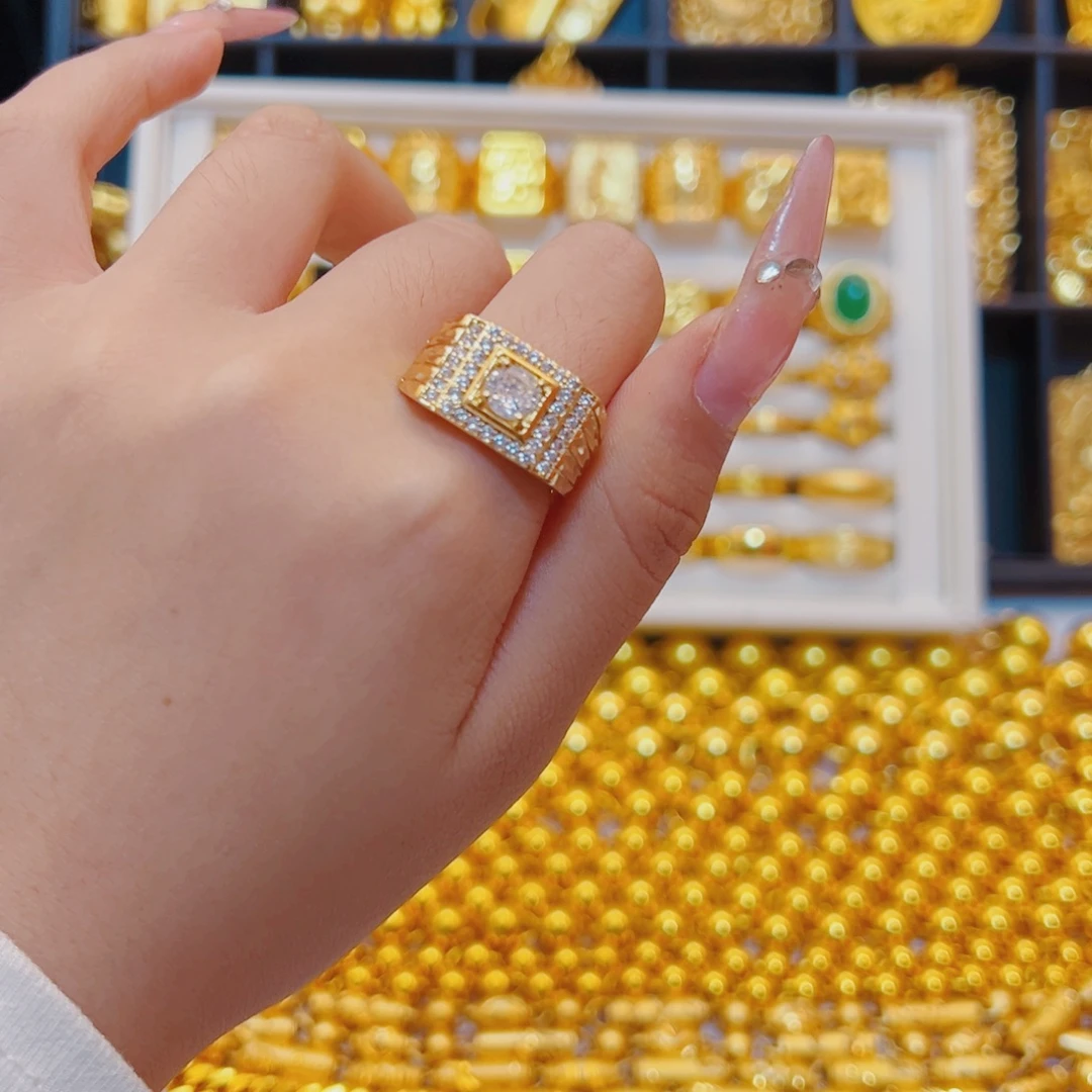 合金合金男士镶钻版开口戒指