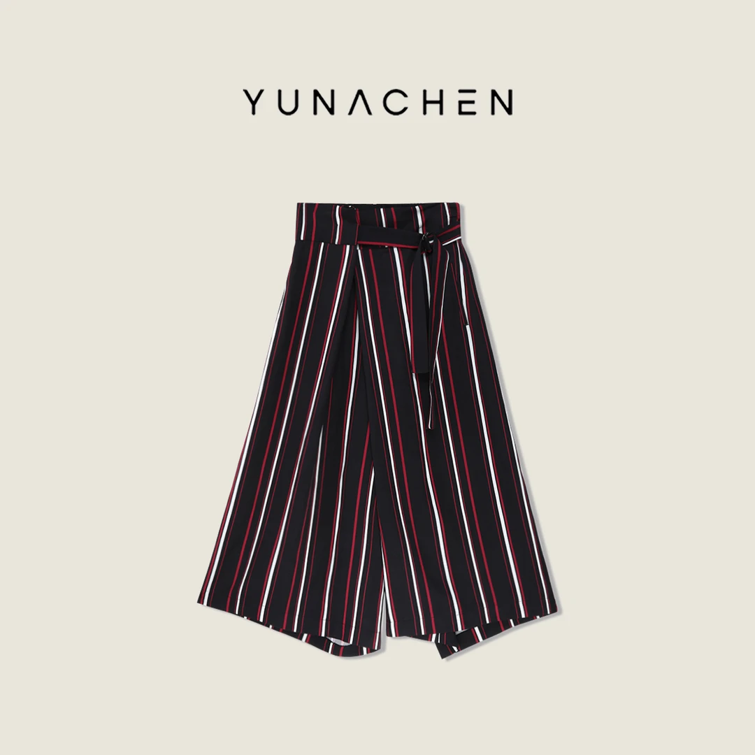 菠萝宝宝yuna【漫心】不对称撞色条纹直筒高腰山本休闲长裤YF25