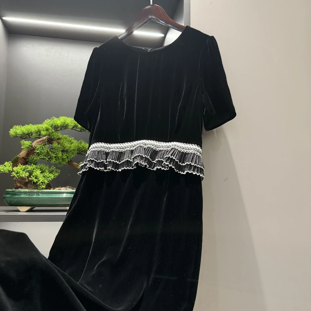【倾城】中式连衣裙复古改良夏季真丝丝绒女装气质宽松连衣裙5389