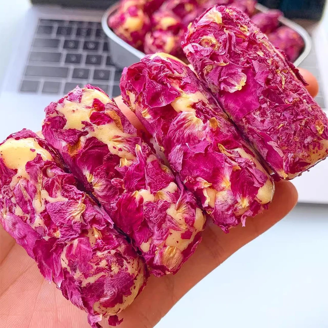 玫瑰奶酥蛋卷牛轧咸蛋黄奶酥蛋卷仔手工拉丝奶酥卷玫瑰鲜花卷零食