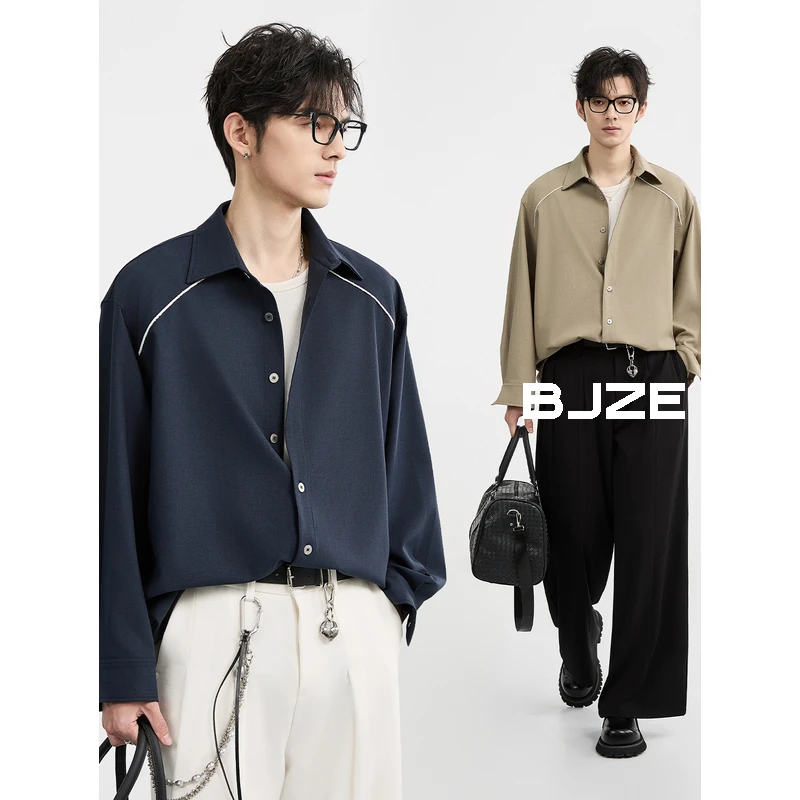 [设计感包边工艺]BJZE男装春季撞色长袖衬衫韩版宽松上衣X513282