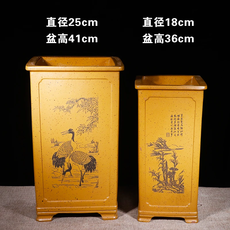 紫砂花盆新款长方形紫砂海棠老桩盆景花盆陶瓷花盆