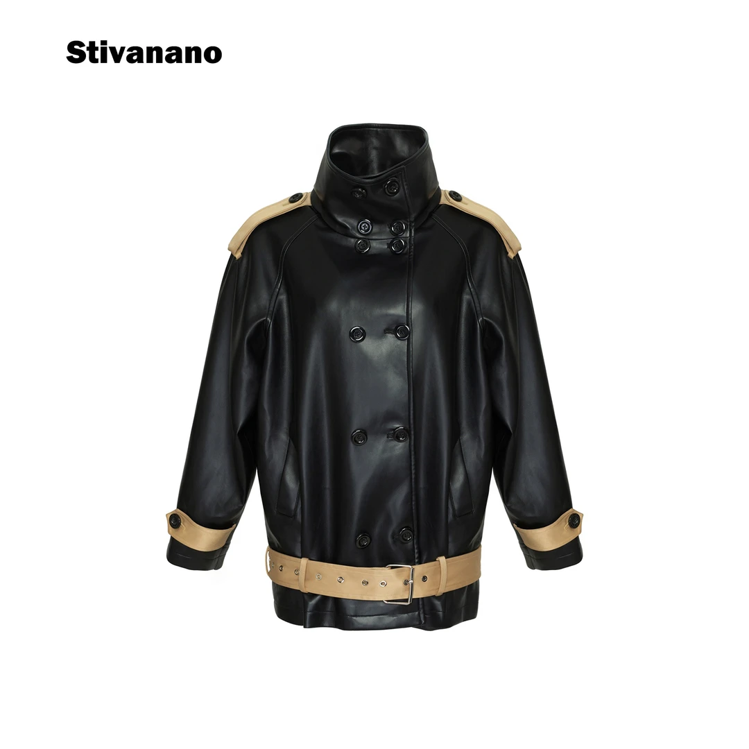Stivanano高领双排扣插肩袖风衣