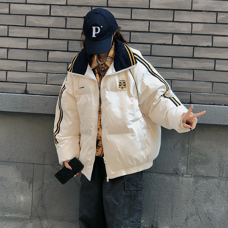 2025年新款条纹翻领棉服女冬季宽松加厚面包服棉衣韩版外套潮